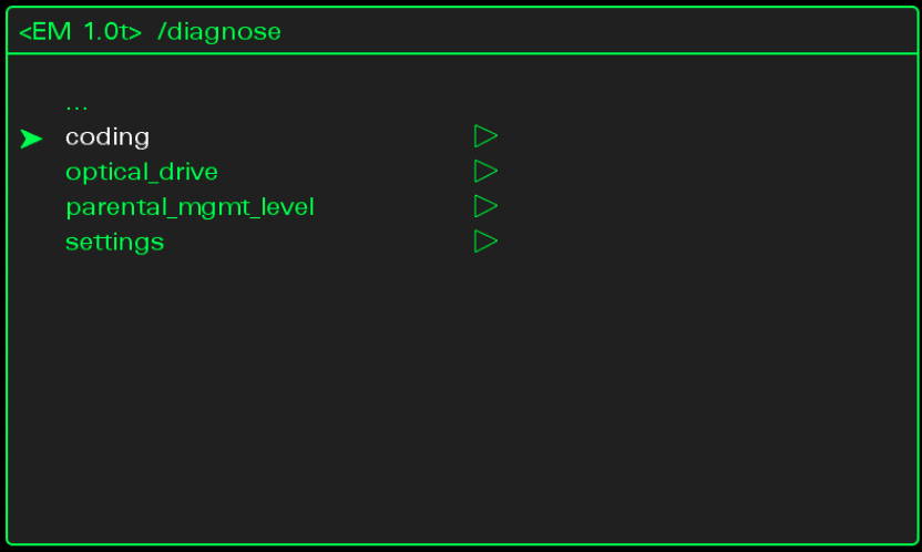 Hidden Green Menu > diagnose